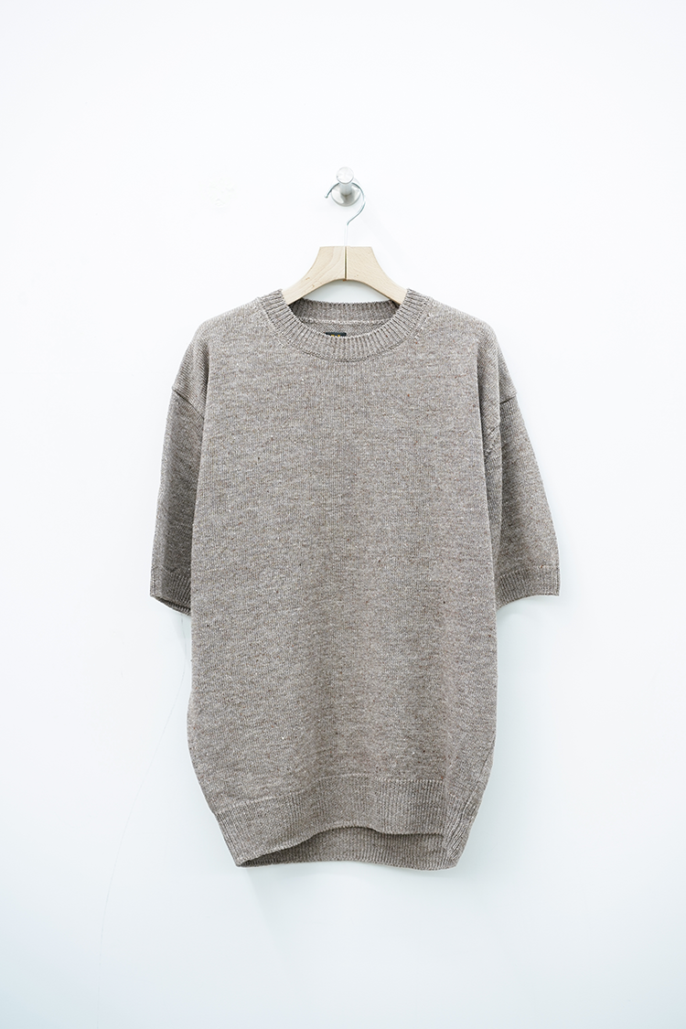 BATONER WASHED HIGH COUNT LINEN CREW NECK / BROWN