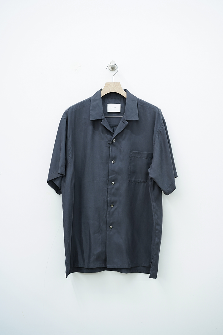 stein OVERSIZED CUPRO OPEN COLLAR S/S SHIRT / CHACOAL