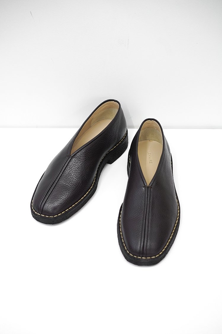 LEMAIRE PIPED CREPE SLIPPERS / DARK BROWN