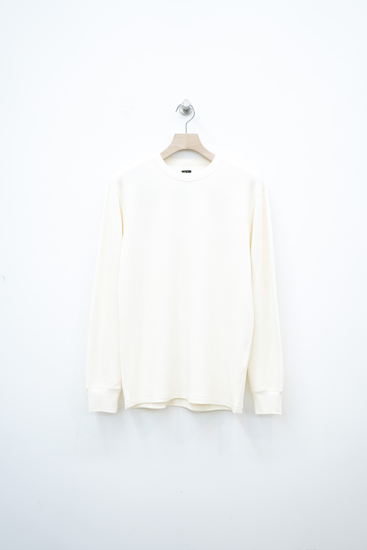 BATONER COTTON WOOL HIGH GAUGE HONEY COMB CREW NECK / WHITE