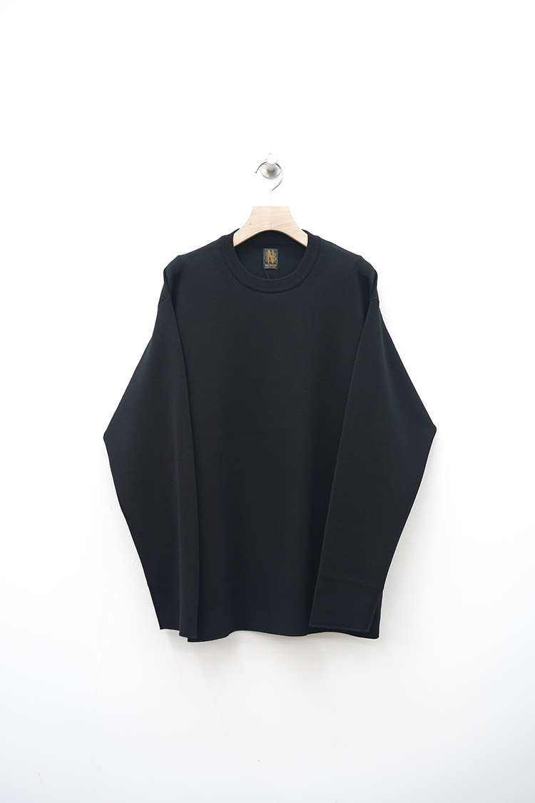 BATONER 32G SMOOTH WOOL CREW NECK / BLACK