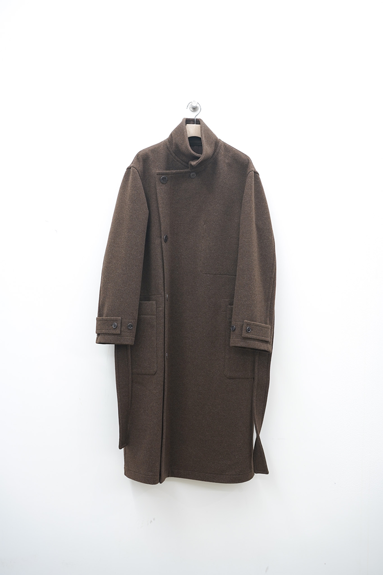 LEMAIRE WRAP COAT CONTRAST STITCH / BROWN CHINE