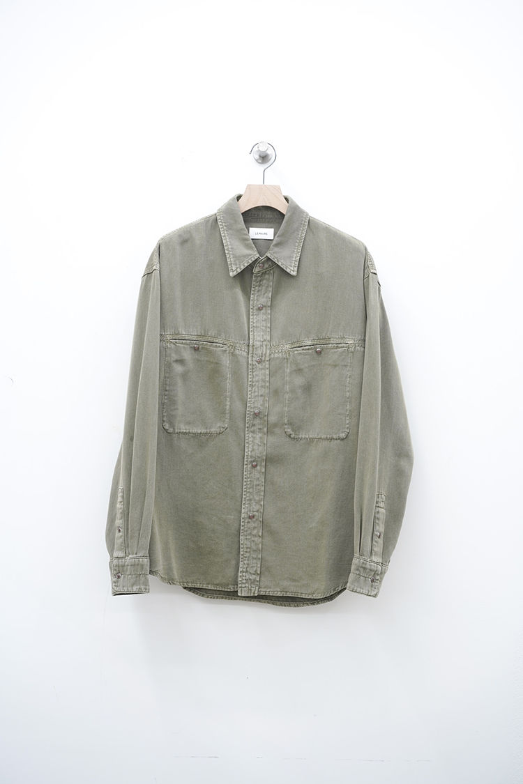 LEMAIRE DENIM SHIRT WITH SNAPS / SNOW OLIVE