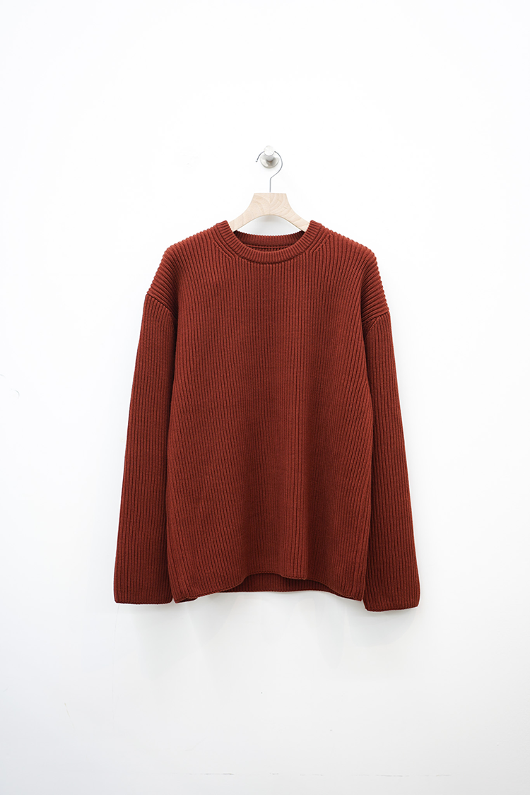 BATONER SOLID WOOL RIB CREW NECK / BRICK