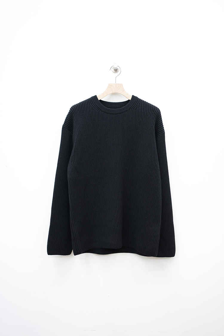 BATONER SOLID WOOL RIB CREW NECK / BLACK