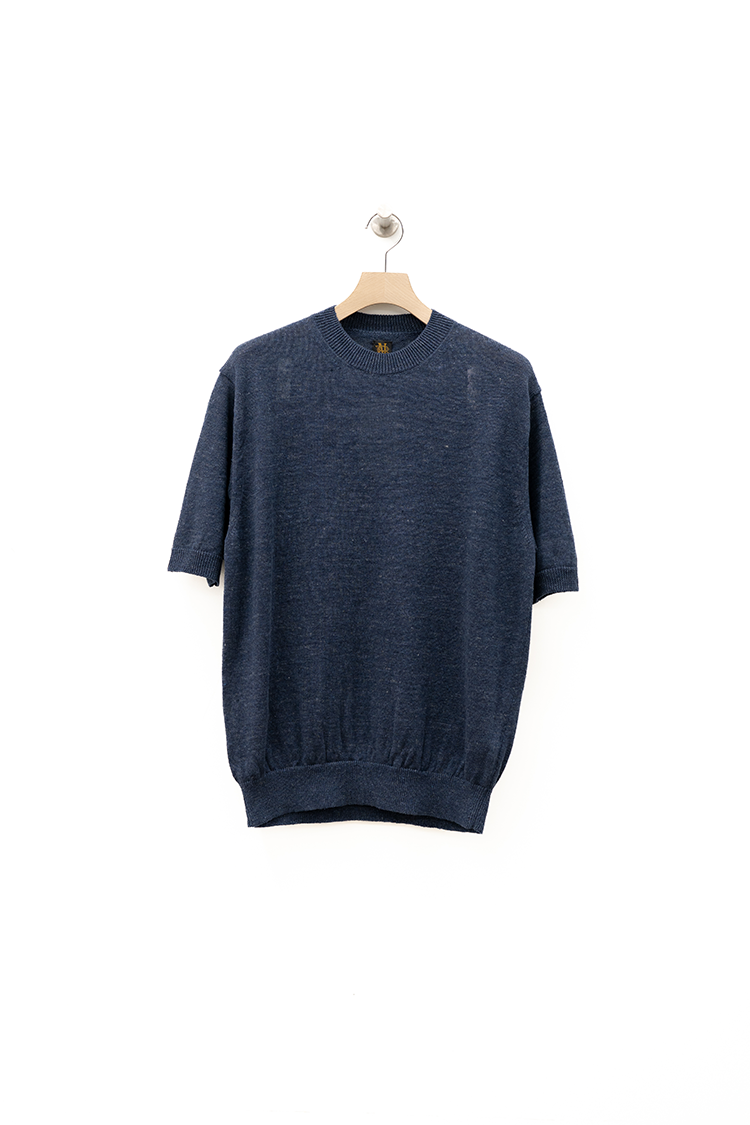 BATONER WASHED HIGH COUNT LINEN CREW NECK S/S / NAVY