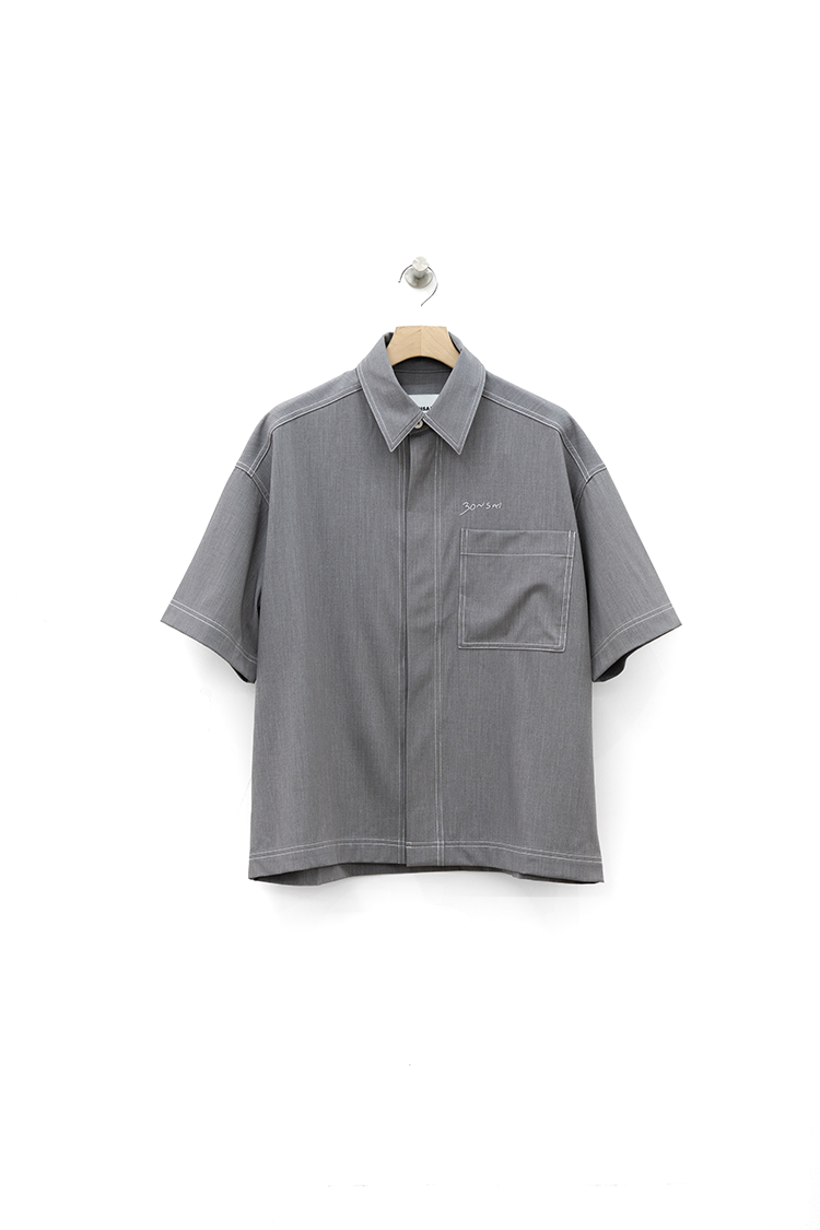 BONSAI BONSAI EMBROIDERY CROPPED SHIRT / GRAY