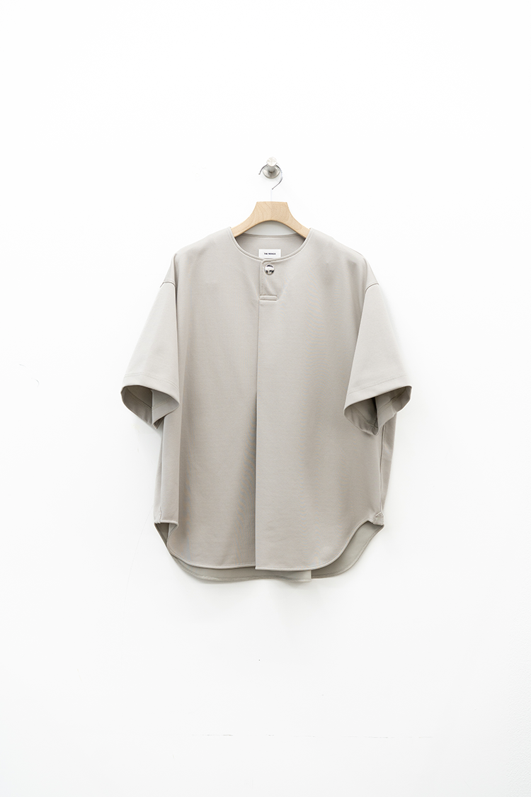 THE RERACS  FRONT TUCK HENLY NECK T-SHIRT / GREGE