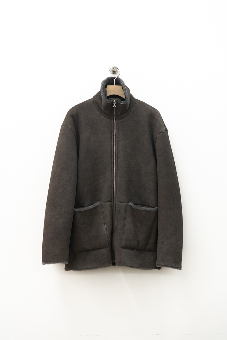 ssstein CUT-OFF MOUTON JACKET / GREY KHAKI