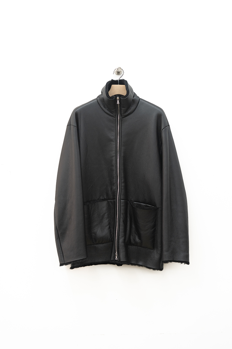 ssstein CUT-OFF MOUTON JACKET / BLACK