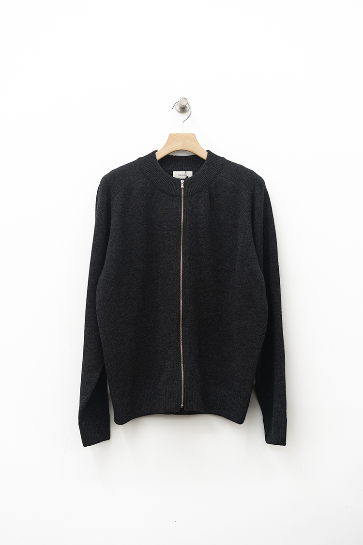 TheCLASIK ZIP CREW NECK CARDIGAN / CHARCOAL 