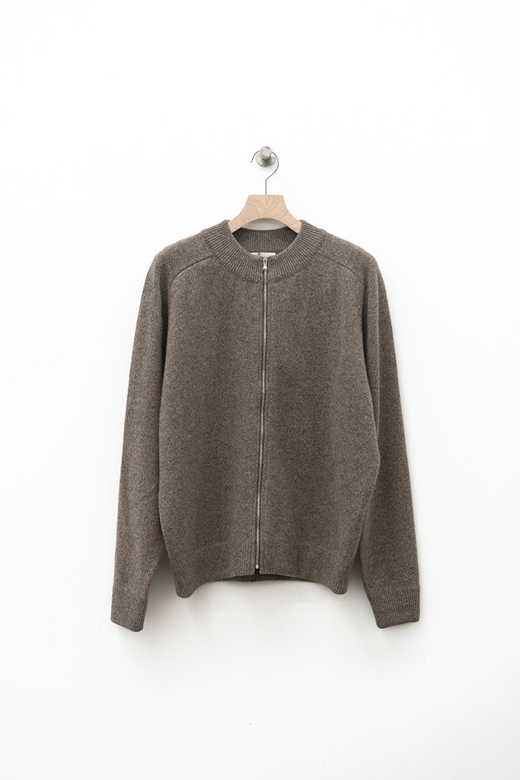 TheCLASIK ZIP CREW NECK CARDIGAN / BROWN MELANGE 