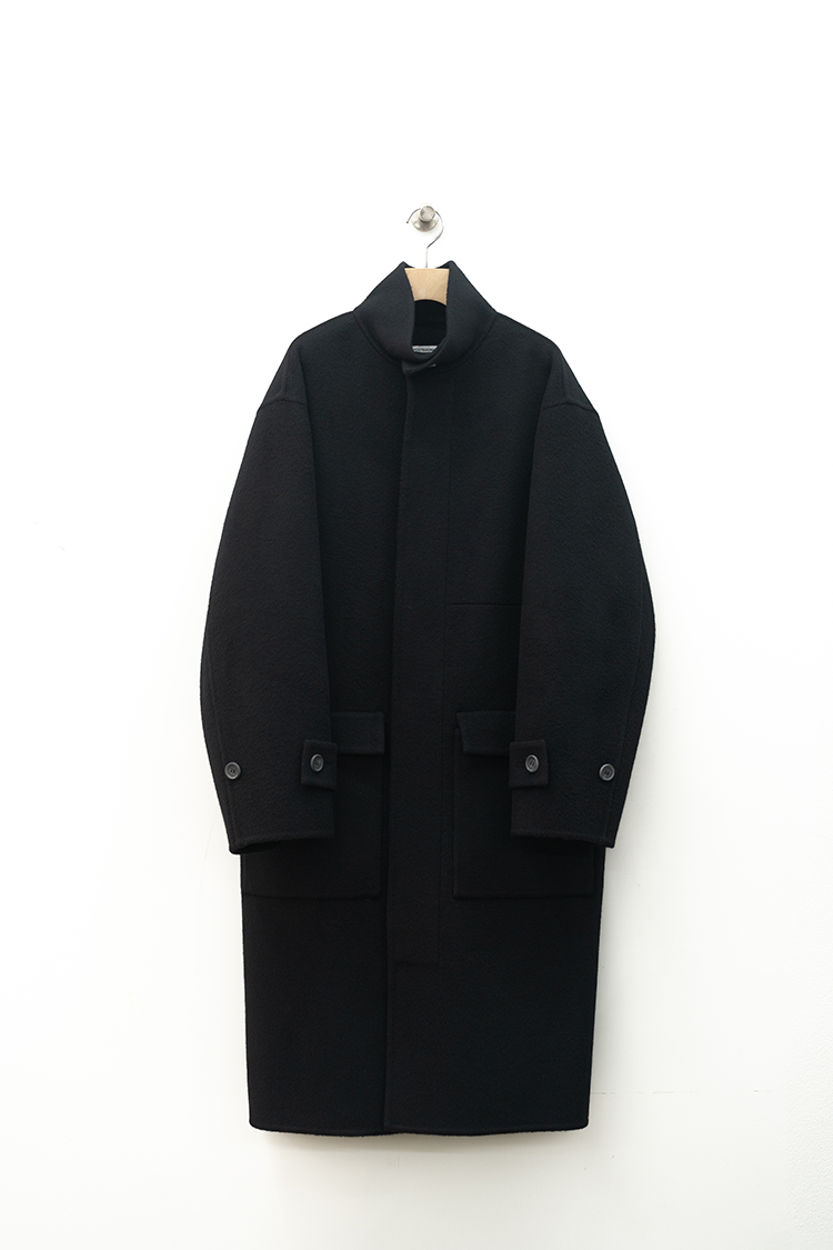 POSTELEGANT Wool Rever Stand Collar Coat / BLACK