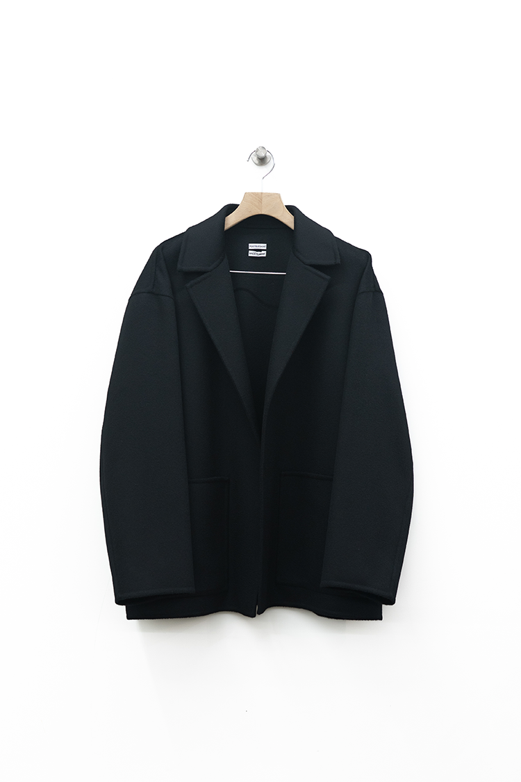POSTELEGANT Cashmere Wool Rever Short Coat / BLACK