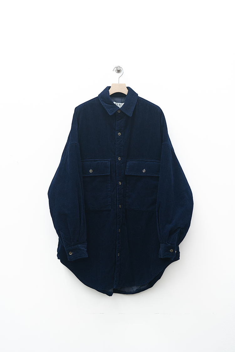 MERELY MADE MERELY PREMIUM WASHED CORDUROY OVERSIZED PADDED SHIRT / VINTAGE INDIGO