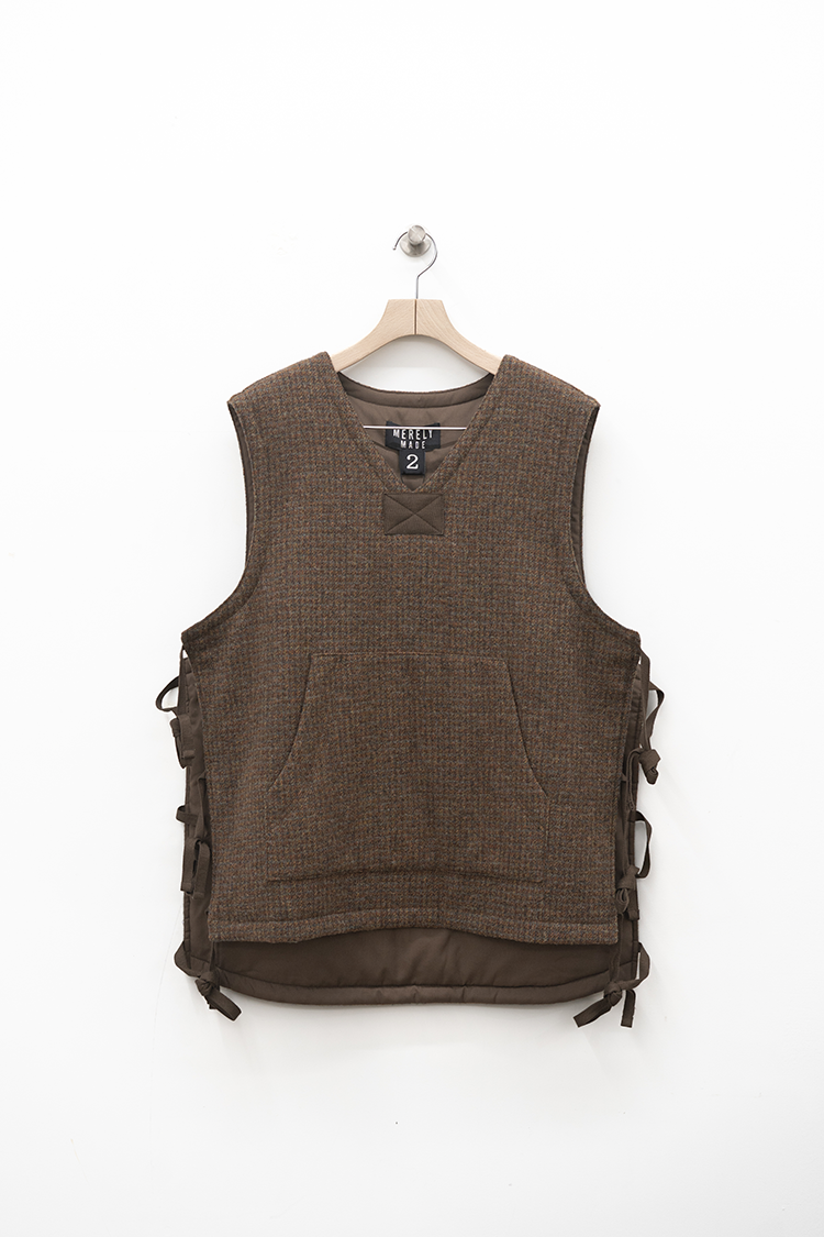 MERELY MADE MERELY PREMIUM TWEED CHECKERED WOOL VEST / FOREST BROWN