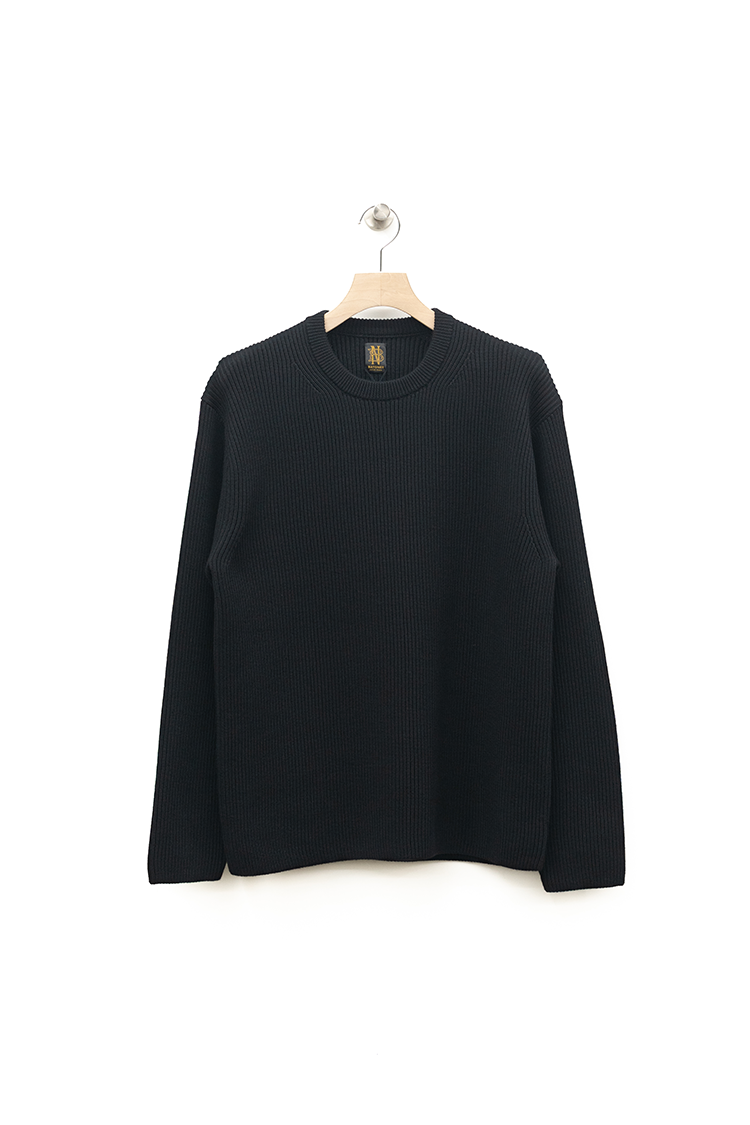 BATONER SOLID WOOL RIB CREW NECK / BLACK