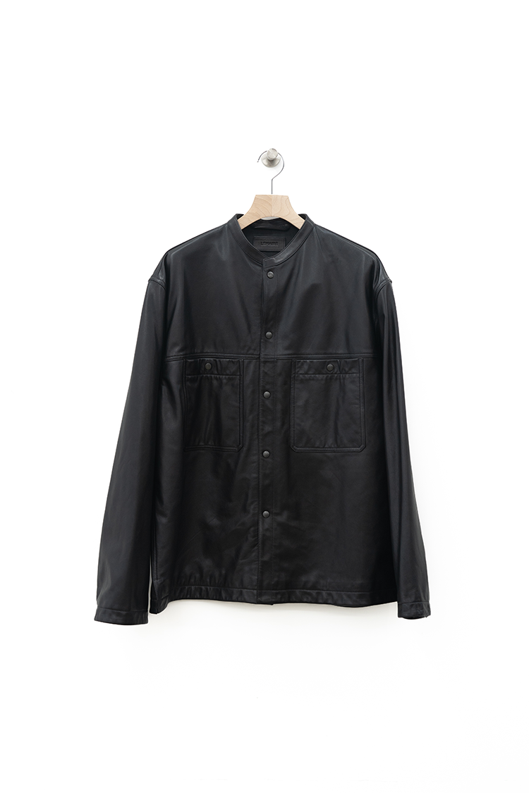 LEMAIRE LEATHER COLLARSTAND OVERSHIRT / BLACK