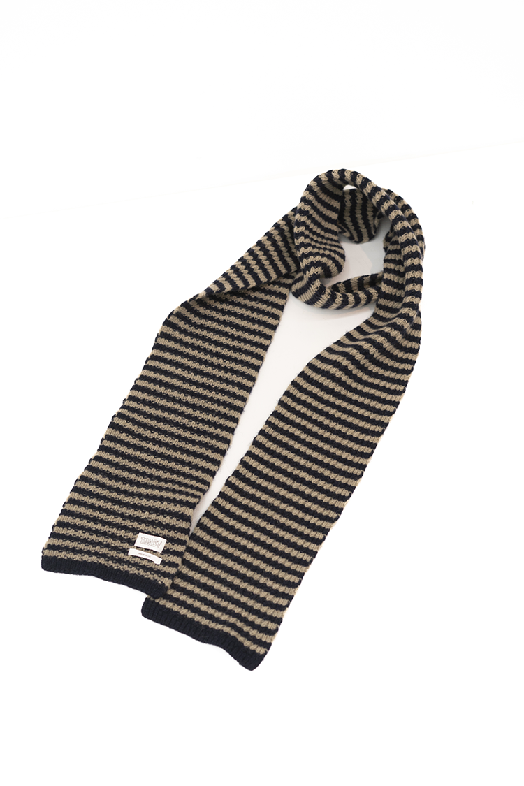 TOAST Micro Cable Striped Wool Scarf / Navy/Putty