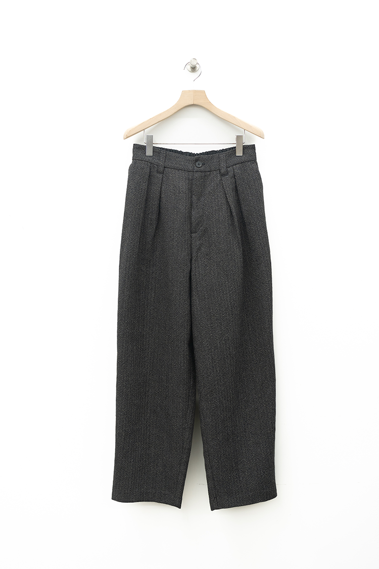 TOAST Wool Broken Herringbone Double Pleat Trousers / Charcoal Mouline