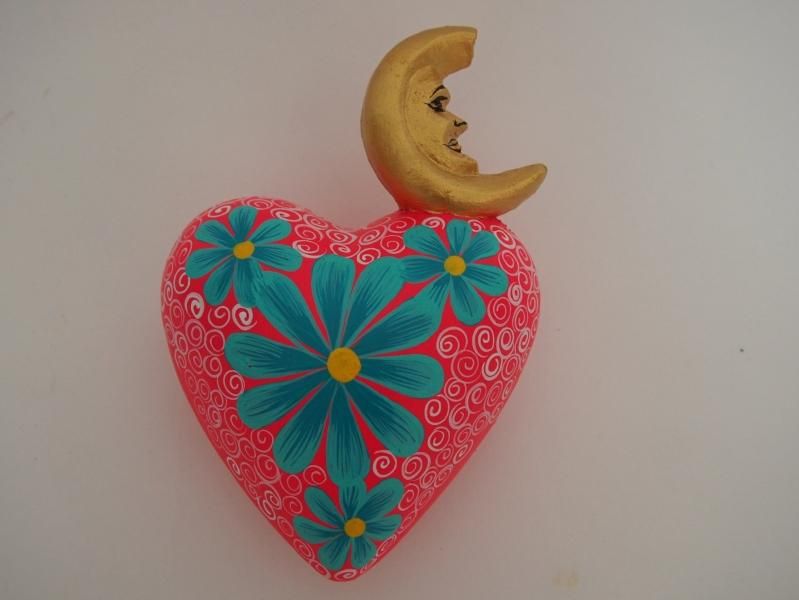 ハート陶器壁掛け（月 ピンク） - メキシコアクセサリー＆雑貨 チチネオ