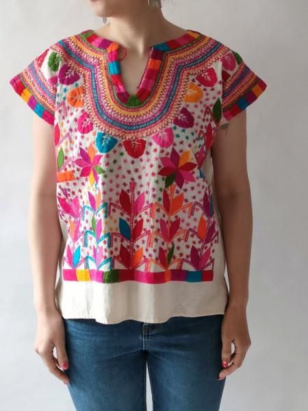 メキシコ刺繍ブラウス【トウモロコシ畑刺繍MILPA マルチカラー