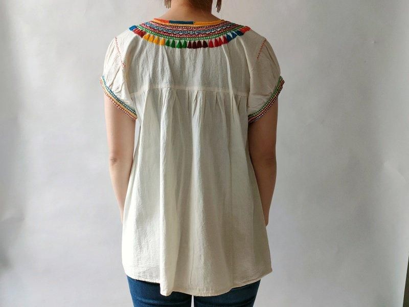 メキシコ刺繍ブラウス【サンファンチャムラ マルチカラー