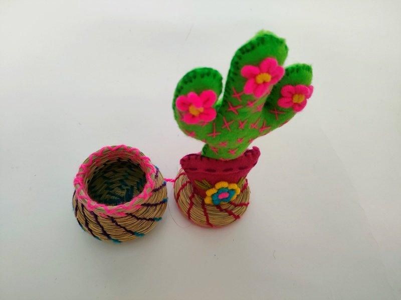 メキシコ サボテンカゴ【カクタス お花 ピンク】 - メキシコ