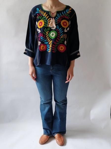 メキシコ刺繍ブラウス【チアパス アグアカテナンゴ 九分丈