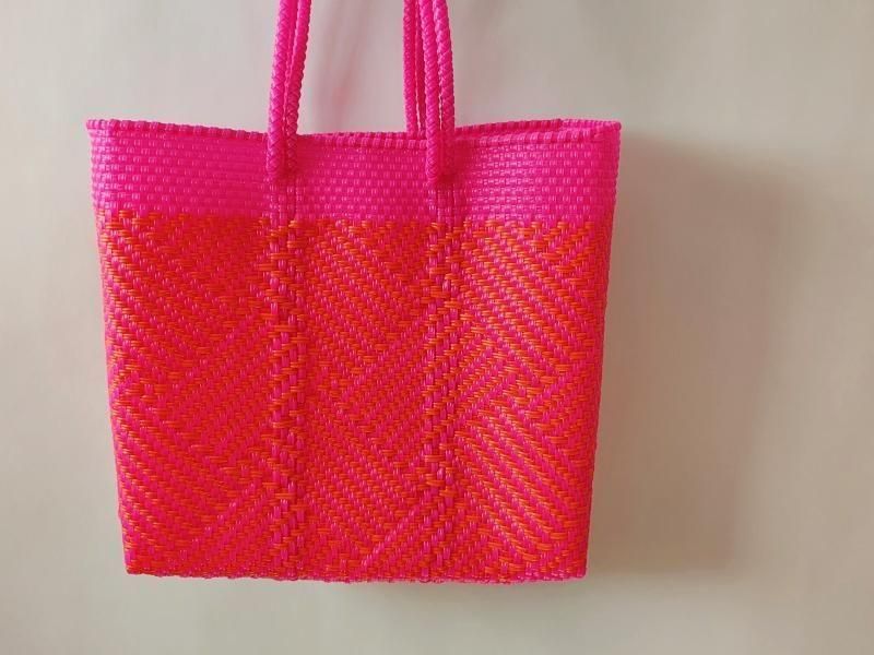 新品＊メルカドバッグ＊メキシコ雑貨＊ピンク系＊ハンドバッグ メルカドバッグS ミント×紫×ピンク（ロンボ） | メキシコ直輸入