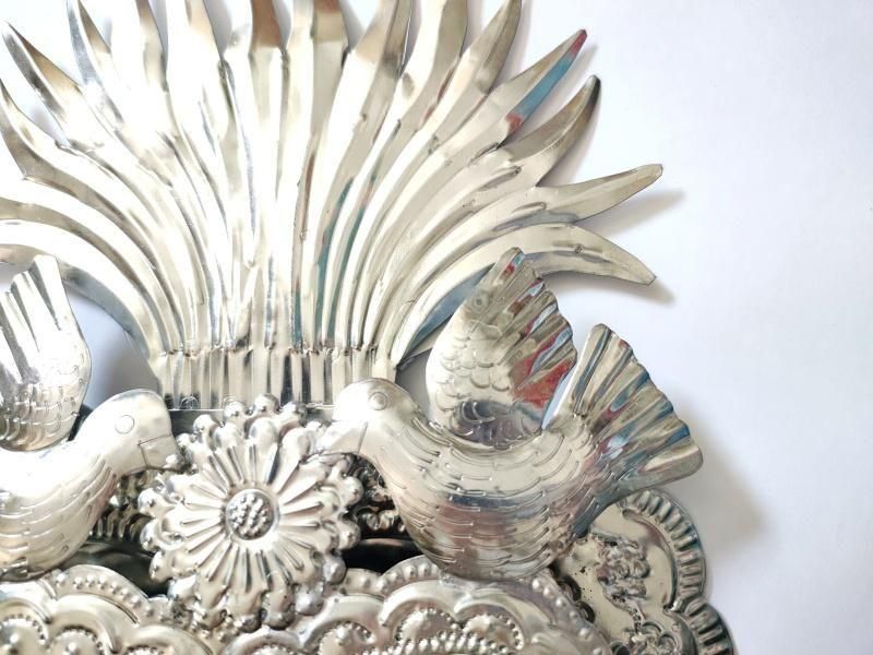 メキシコ ブリキ鏡【AIDA工房 ハート小鳥LL】 - メキシコアクセサリー