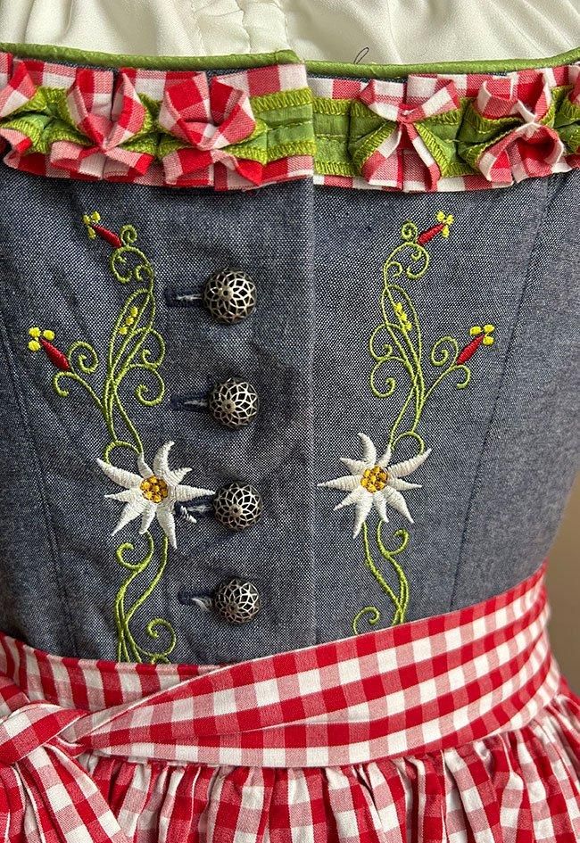 「かっこちゃん専用」オーストリアで購入した 民族衣装 ディルンドル 型番P304：デニム風ディアンドル2点セット演奏会コーラス衣装