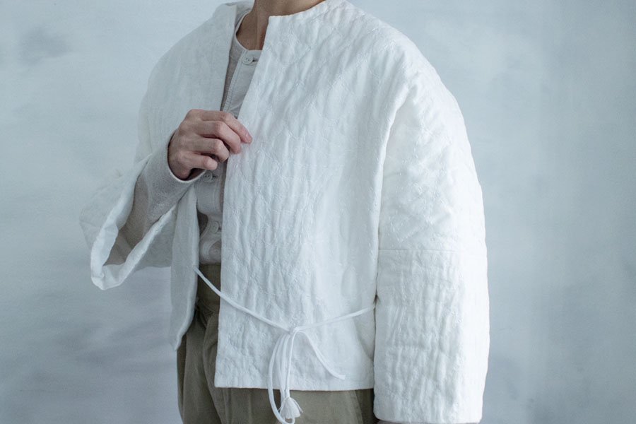 TOWAVASE  リネン刺繍キルトジャケット WHITE