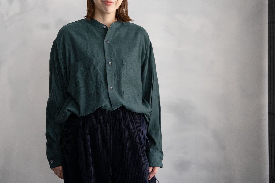 WIRROW Cupro cotton stand collarシャツドレス-