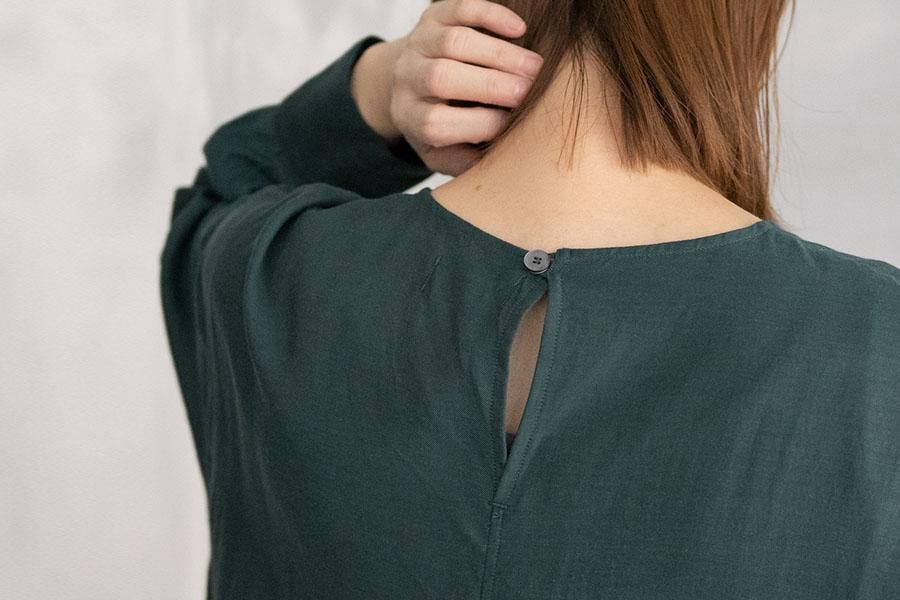 wirrow コットンキュプラ　クルーネックワンピース 緑 WIRROW キュプラコットンクルーネックワンピース