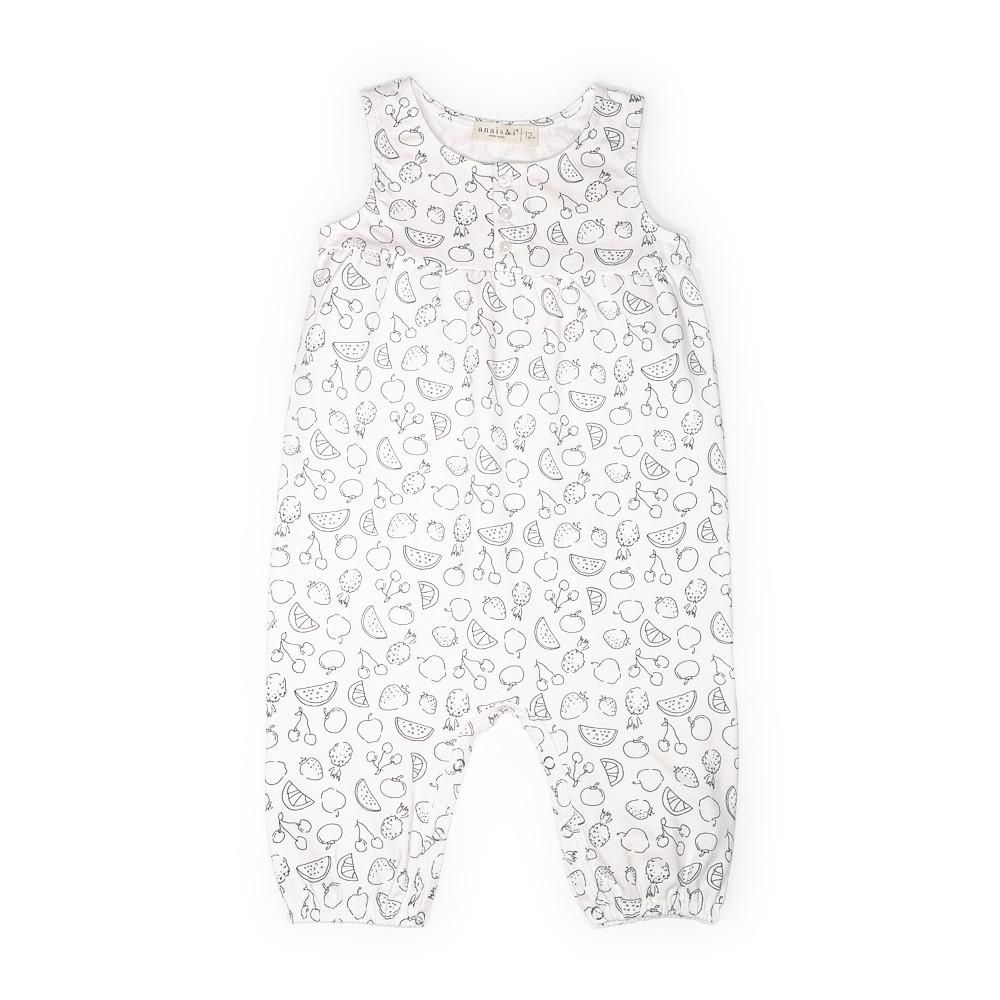 anais & i [アナイスアンドアイ] BABY JUMPSUIT OLIVE  BLACK/WHITE フルーツプリントロンパース（モノクロ）