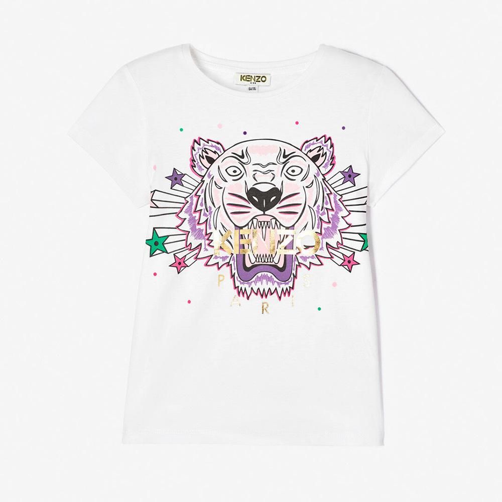 KENZO TIGER JG OPTIC WHITE Super Tiger ケンゾー タイガーフェイスプリントTシャツ（ピンク/ホワイト）