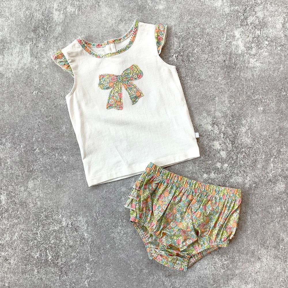 【60%OFF】minihaha LIBERTY SINGLET + FRILL BLOOMER ミニハハ リバティトップス+ブルマセット（イエロー）