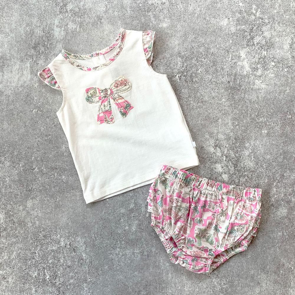 【60%OFF】 minihaha LIBERTY SINGLET + FRILL BLOOMER ミニハハ リバティトップス+ブルマセット（ピンク）