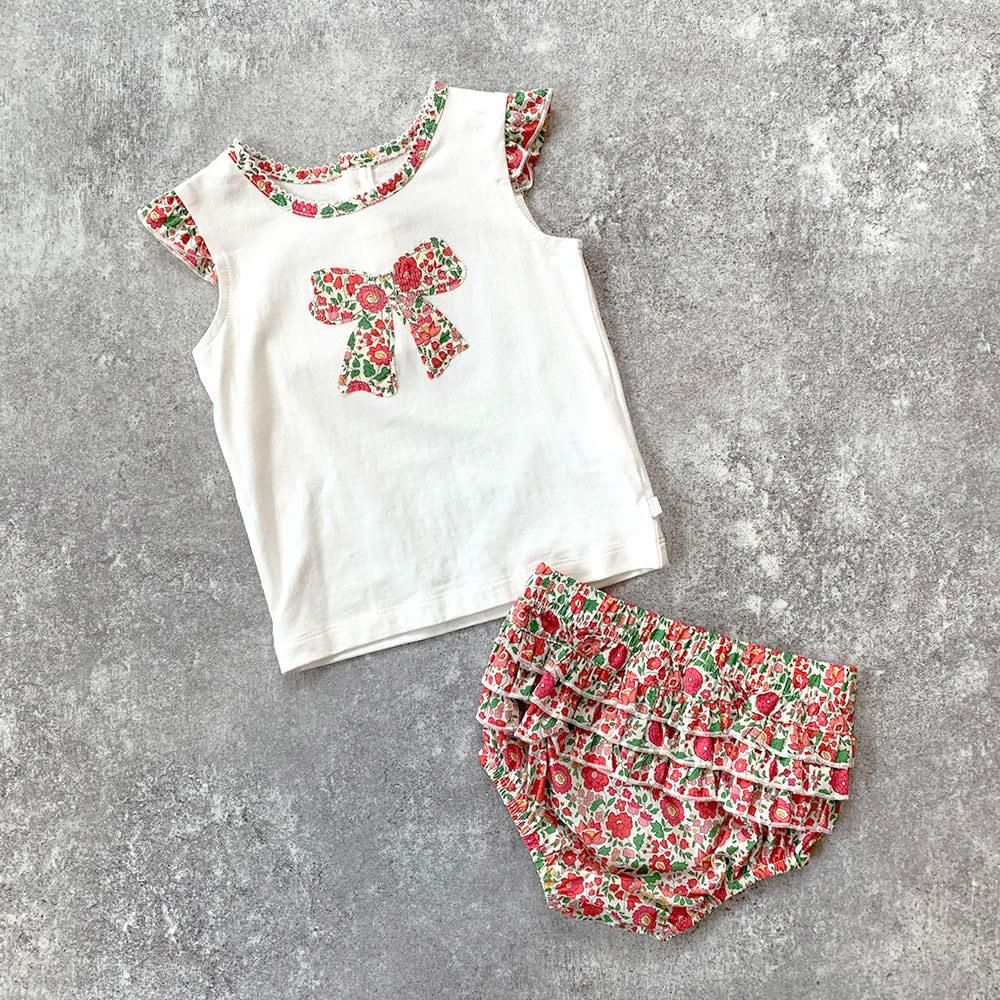 【60%OFF】minihaha LIBERTY SINGLET + FRILL BLOOMER ミニハハ リバティトップス+ブルマセット（レッド）