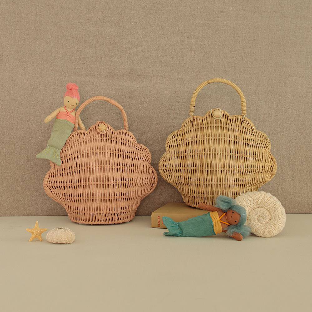 Olli Ella RATTAN SHELL BAG ROSE オリエラ ラタン シェルバッグ（ローズ） - インポート 輸入 ベビー服 子供服  出産祝い 通販 | vivid LIFE