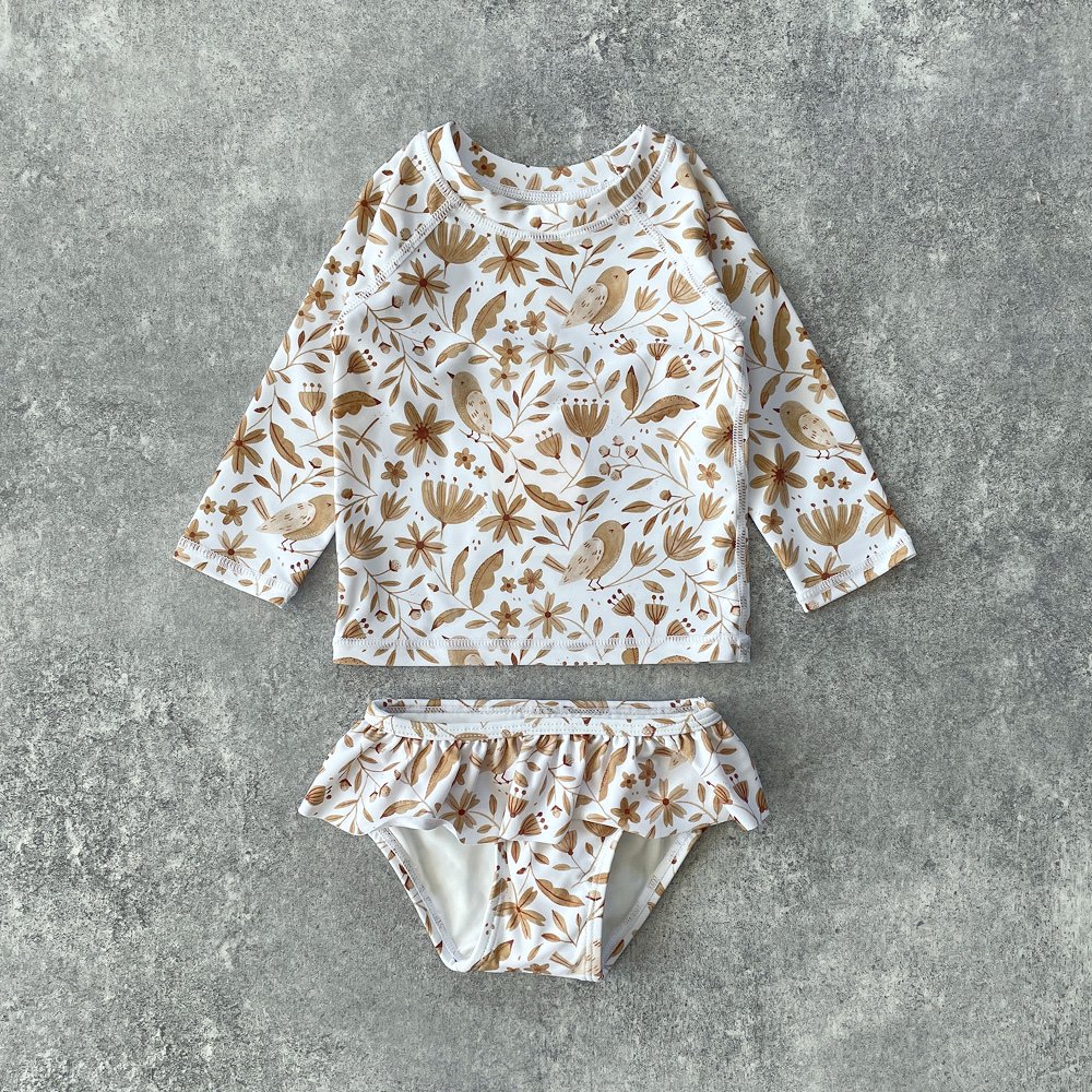 SALE40%OFF】Rylee + Cru garden birds rashguard girl set ivory