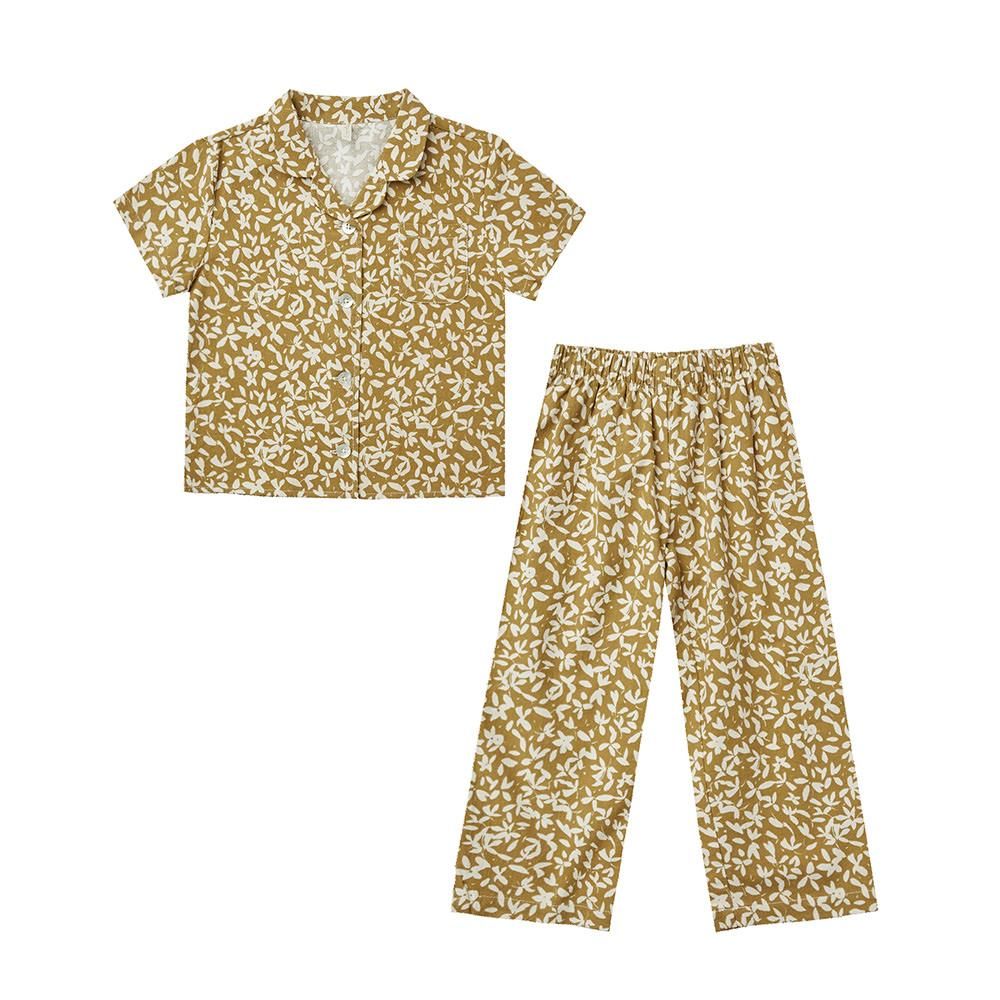 Rylee + Cru GIRLS PAJAMA SET DITSY FLORAL  GOLD ライリーアンドクルー 花柄半袖パジャマセット（ゴールド）