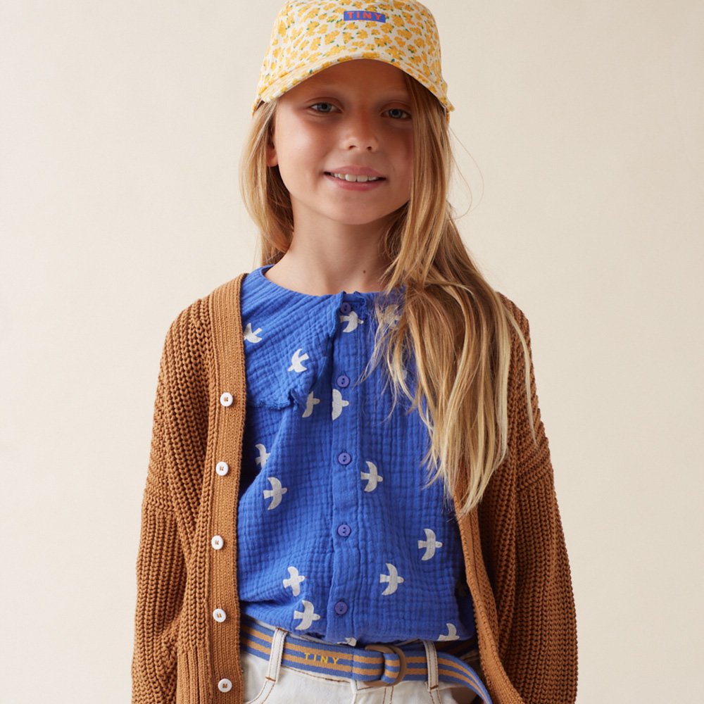 【SALE30%OFF】tinycottons BIRDS BLOUSE ultramarine/light cream  バード柄ノースリーブブラウス（ウルトラマリン/ライトクリーム） - インポート 輸入 ベビー服 子供服 出産祝い 通販 | vivid LIFE