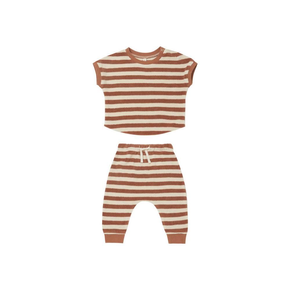 Quincy Mae terry tee + pant set amber-stripe クインシー メイ パイル地半袖Tシャツ+ロングパンツセット（アンバーストライプ）