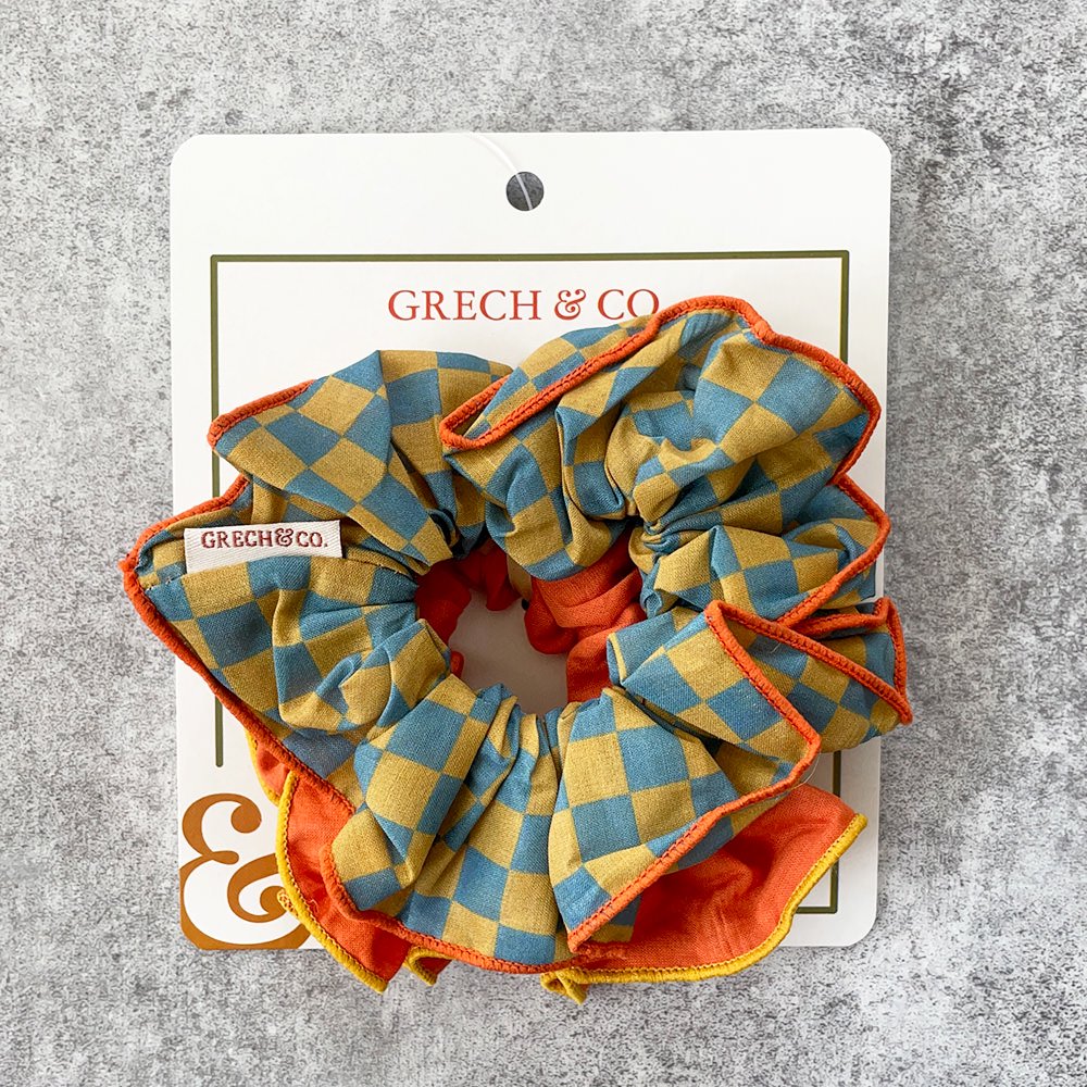 Grech & Co. HAIR SCRUNCHIE SET CHECKS LAGUNA+WHEAT グレッチアンドコー シュシュ2点セット（チェックラグナ+ウィート）  - インポート 輸入 ベビー服 子供服 出産祝い 通販 | vivid LIFE