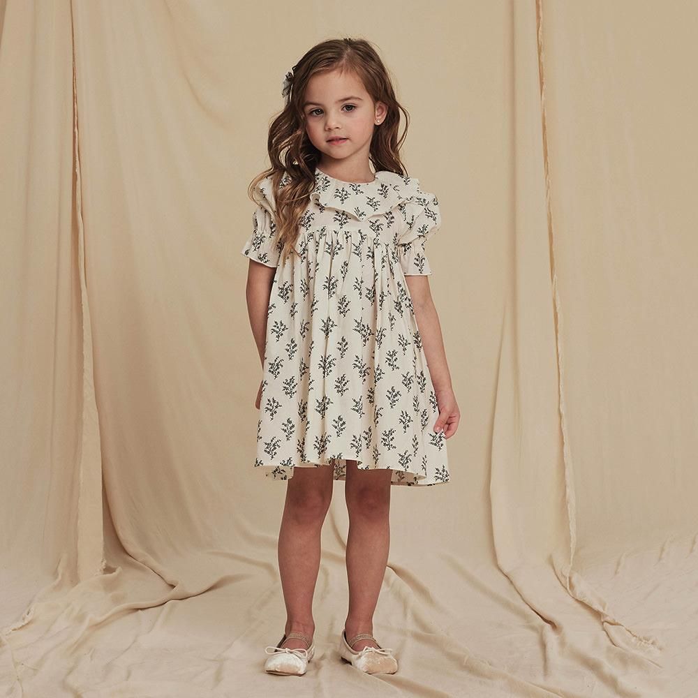 Noralee JOANNIE DRESS  BLUE MEADOW IVORY ノラリー ブルーメドゥ柄半袖ワンピース（アイボリー）