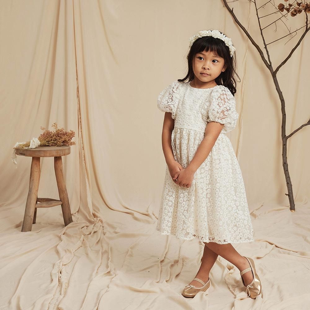 Noralee CHLOE DRESS EMBROIDERED FLORAL ノラリー パフスリーブ半袖刺繍ワンピース（フローラル） - インポート  輸入 ベビー服 子供服 出産祝い 通販 | vivid LIFE