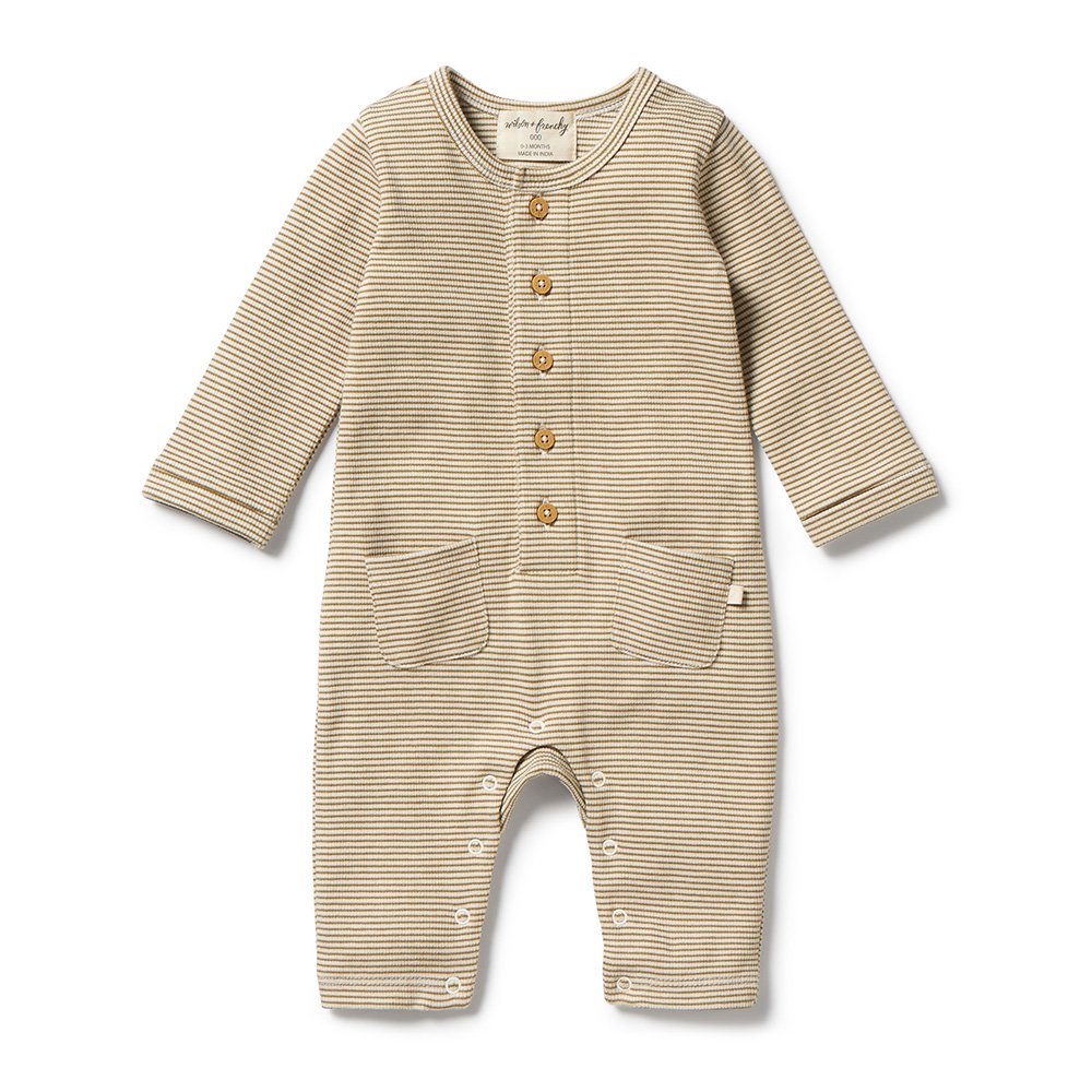 Wilson and Frenchy Organic Stripe Rib Slouch Growsuit Leaf