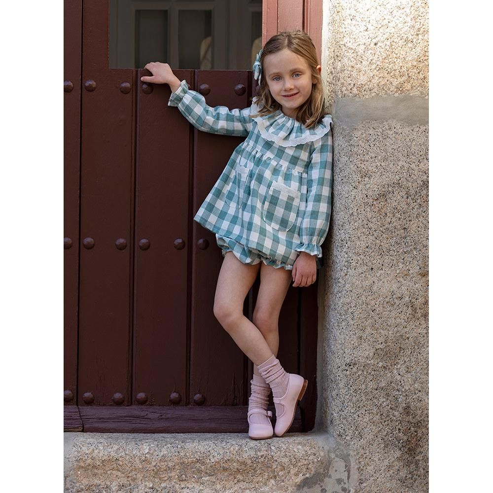 la petite blossom OLIVE BABY DRESS ラ プティ ブロッサム チェック長袖ワンピース（オリーブ）